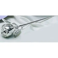 Leeber Rose Ring Holder Long Stem Silver Plated Leeber Rings