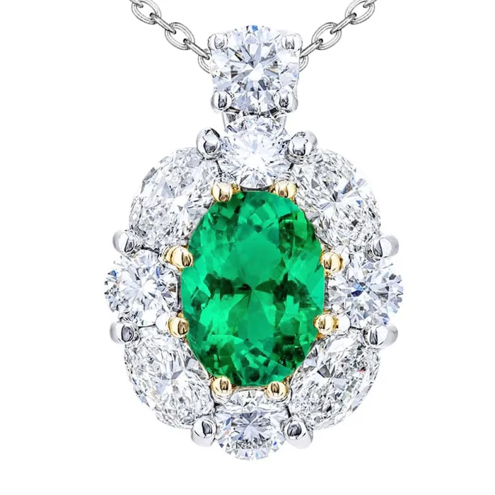 Natural Oval Cut Green Emerald And Diamond Pendant HarryChadEntcom Necklaces Natural Oval Cut Green Emerald And Diamond Pendant HarryChadEntcom Necklaces