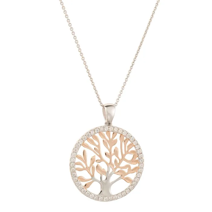 Necklaces Galway Tree Of Life Pendant Necklace Silver And Rose Gold Galway Necklaces Galway Tree Of Life Pendant Necklace Silver And Rose Gold Galway