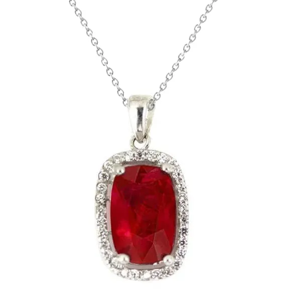 Necklaces GB 650 Carats Red Ruby With Natural Earth Mined Diamond Ladies Necklace White Gold 14K Necklaces GB 650 Carats Red Ruby With Natural Earth Mined Diamond Ladies Necklace White Gold 14K