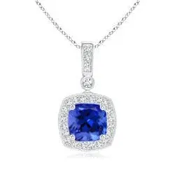 Necklaces GB Cushion Cut Tanzanite And Round Natural Earth Mined Diamonds 18 Ct Pendant Gold 14K Necklaces GB Cushion Cut Tanzanite And Round Natural Earth Mined Diamonds 18 Ct Pendant Gold 14K