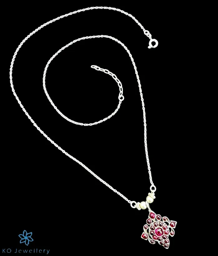 Necklaces Gemstone The Saanya Silver Kempu Necklace