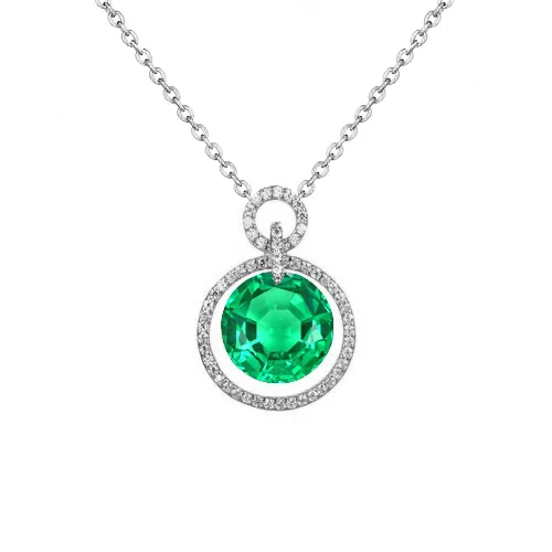 Necklaces HarryChadEntcom Circle Diamond Pendant With Green Emerald White Gold Necklace Necklaces HarryChadEntcom Circle Diamond Pendant With Green Emerald White Gold Necklace