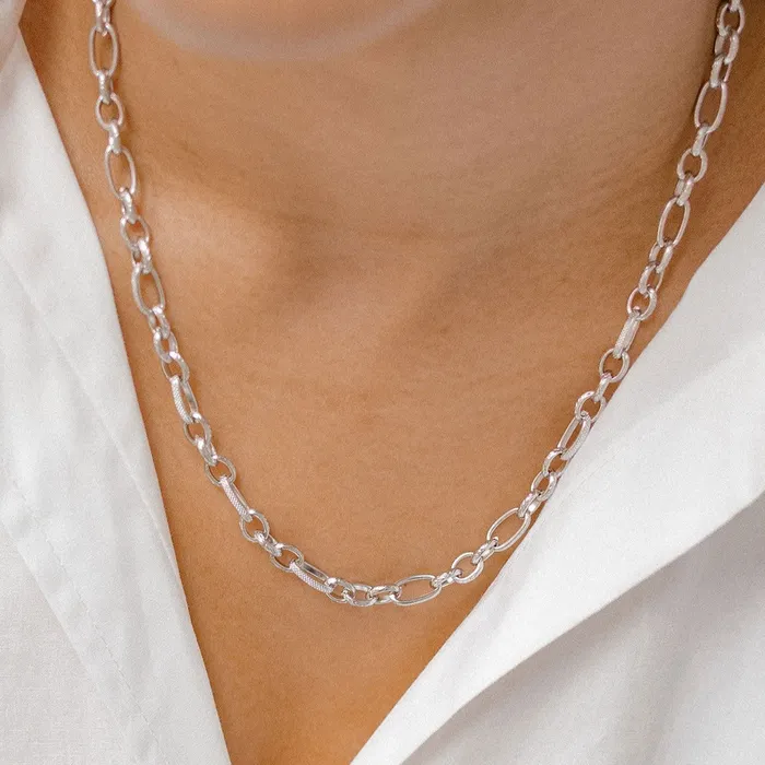 Necklaces Hey Happiness Chunky Oval Figaro Chain Necklace Silver Necklaces Hey Happiness Chunky Oval Figaro Chain Necklace Silver