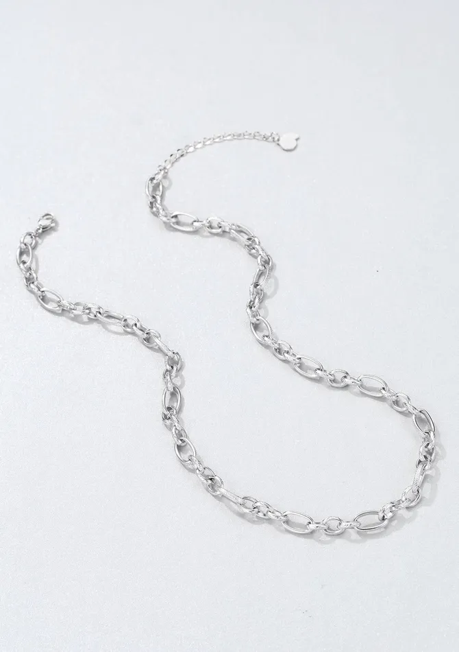 Necklaces Hey Happiness Chunky Oval Figaro Chain Necklace Silver Necklaces Hey Happiness Chunky Oval Figaro Chain Necklace Silver
