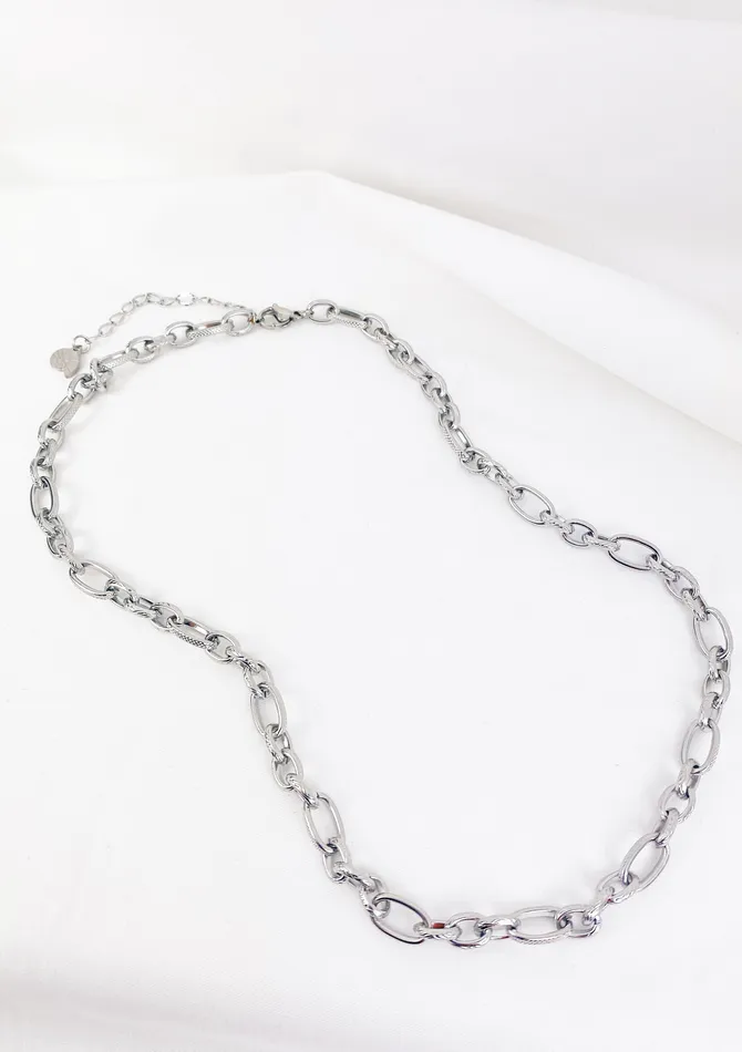 Necklaces Hey Happiness Chunky Oval Figaro Chain Necklace Silver Necklaces Hey Happiness Chunky Oval Figaro Chain Necklace Silver
