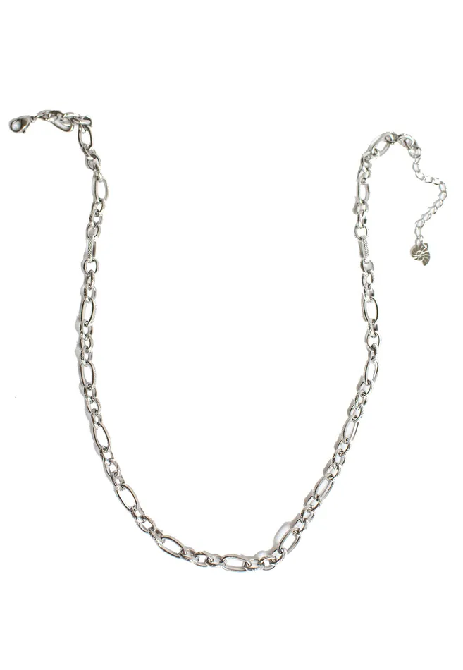 Necklaces Hey Happiness Chunky Oval Figaro Chain Necklace Silver Necklaces Hey Happiness Chunky Oval Figaro Chain Necklace Silver
