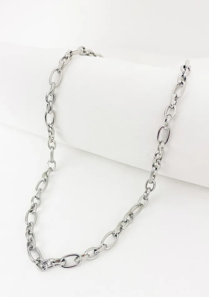Necklaces Hey Happiness Chunky Oval Figaro Chain Necklace Silver Necklaces Hey Happiness Chunky Oval Figaro Chain Necklace Silver