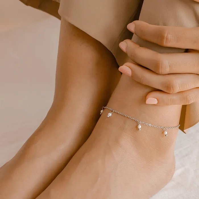 Necklaces Hey Happiness Cinque Pearl Chain Anklet Silver Necklaces Hey Happiness Cinque Pearl Chain Anklet Silver