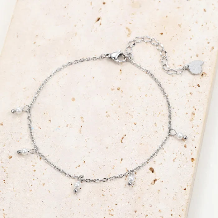Necklaces Hey Happiness Cinque Pearl Chain Anklet Silver Necklaces Hey Happiness Cinque Pearl Chain Anklet Silver
