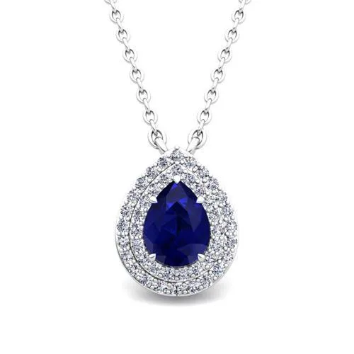 Necklaces Pear Cut Ceylon Sapphire And Natural Earth Mined Diamond Pendant Lady Jewelry 175 Ct GB Necklaces Pear Cut Ceylon Sapphire And Natural Earth Mined Diamond Pendant Lady Jewelry 175 Ct GB