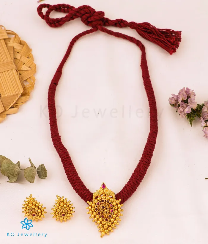 Necklaces Silversmith The Amravana Silver Paisley Thread Necklace Maroon