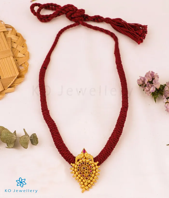 Necklaces Silversmith The Amravana Silver Paisley Thread Necklace Maroon