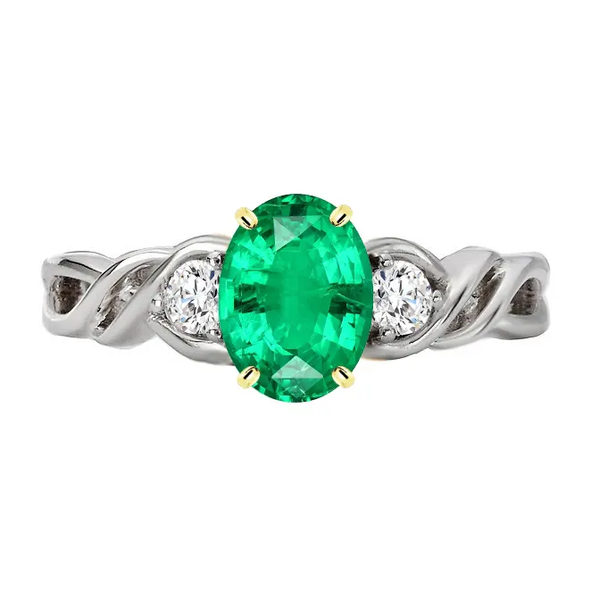 Oval Cut Green Emerald Ring Three Stone Twisted Shank Prong Set HarryChadEntcom Rings