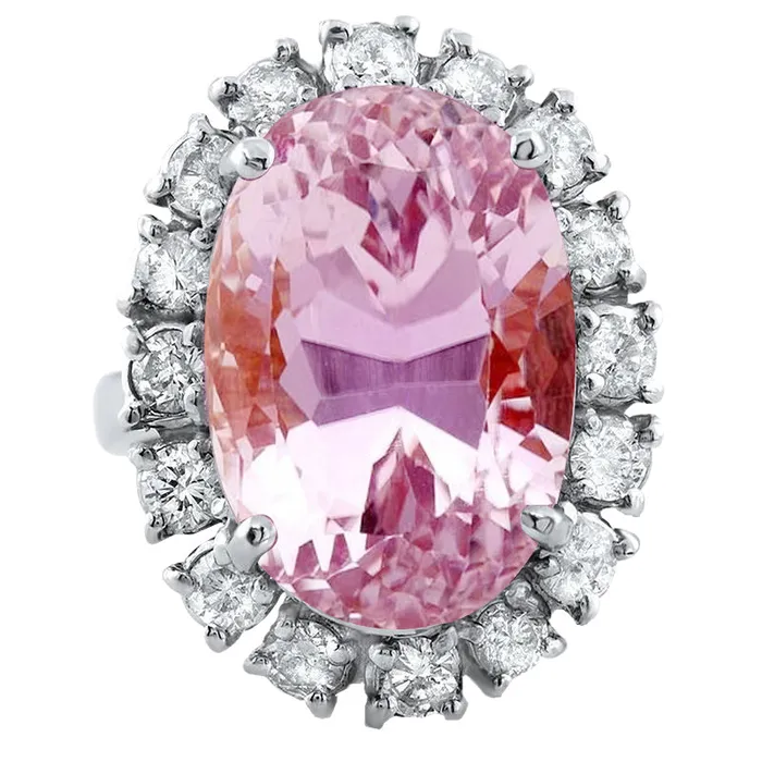 Oval Cut Pink Kunzite And Round Natural Earth Mined Diamond Ring Gold Jewelry 22 Ct GB Rings Oval Cut Pink Kunzite And Round Natural Earth Mined Diamond Ring Gold Jewelry 22 Ct GB Rings