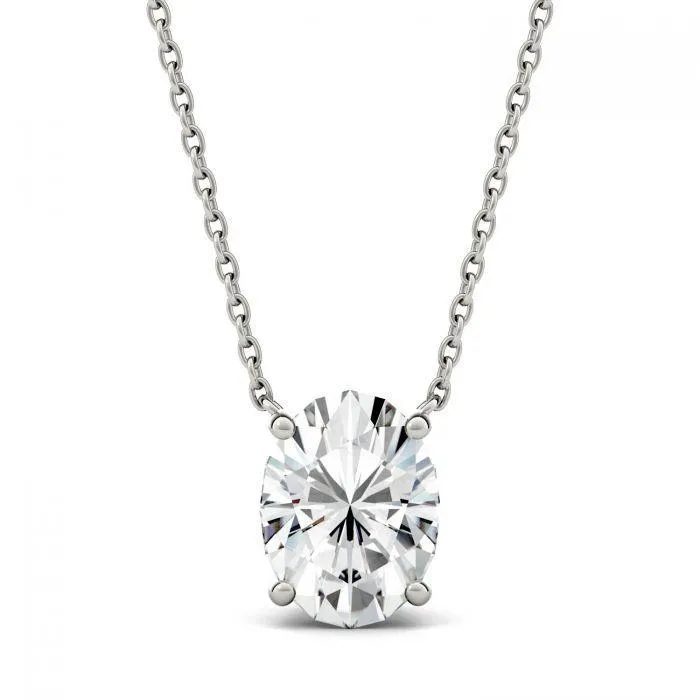 Oval Cut Solitaire Natural Earth Mined Diamond Necklace 2 Carats White Gold 4 Prong Set GB Necklaces Oval Cut Solitaire Natural Earth Mined Diamond Necklace 2 Carats White Gold 4 Prong Set GB Necklaces