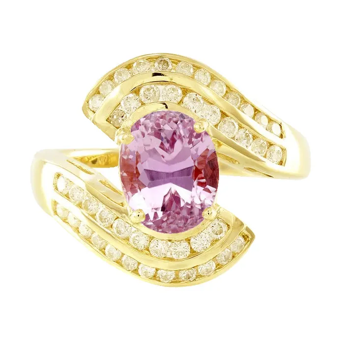 Pink Kunzite Fancy Natural Earth Mined Diamond Ring 15 Carats Yellow Gold 14K GB Rings Pink Kunzite Fancy Natural Earth Mined Diamond Ring 15 Carats Yellow Gold 14K GB Rings