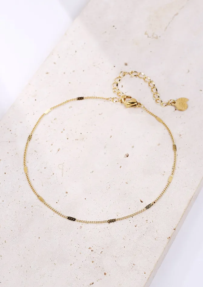 PreStyled Sets Hey Happiness Flattened Curb Chain Anklet Gold PreStyled Sets Hey Happiness Flattened Curb Chain Anklet Gold