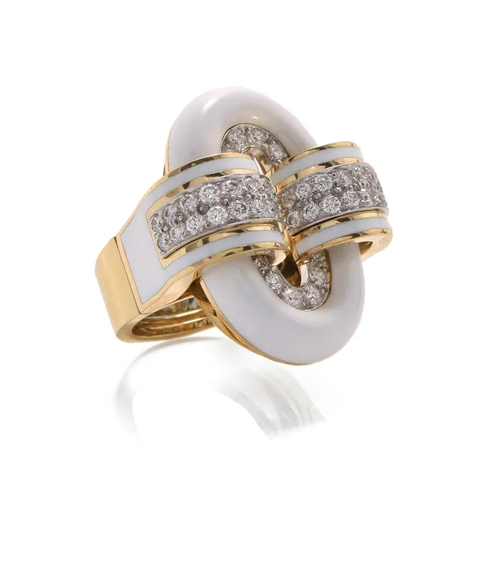 Rings David Webb Small Oval Buckle Ring White Enamel