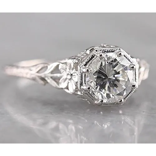 Rings Filigree Round Real Natural Earth Mined Diamond Ring 150 Carats White Gold 14K GB