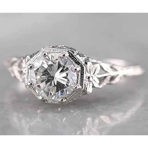 Rings Filigree Round Real Natural Earth Mined Diamond Ring 150 Carats White Gold 14K GB