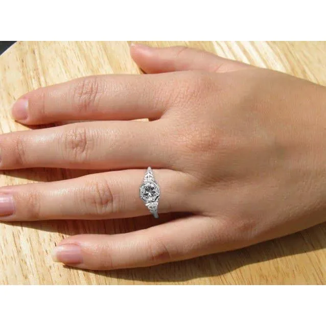 Rings Filigree Round Real Natural Earth Mined Diamond Ring 150 Carats White Gold 14K GB