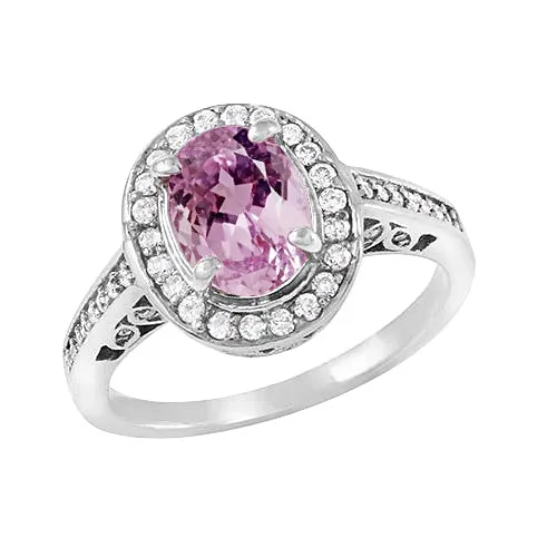 Rings GB 1185 Carats Pink Kunzite With Natural Earth Mined Diamonds Anniversary Ring White Gold Rings GB 1185 Carats Pink Kunzite With Natural Earth Mined Diamonds Anniversary Ring White Gold