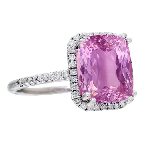 Rings GB 2925 Ct Kunzite With Natural Earth Mined Diamonds Ring Prong Set White Gold 14K New Rings GB 2925 Ct Kunzite With Natural Earth Mined Diamonds Ring Prong Set White Gold 14K New