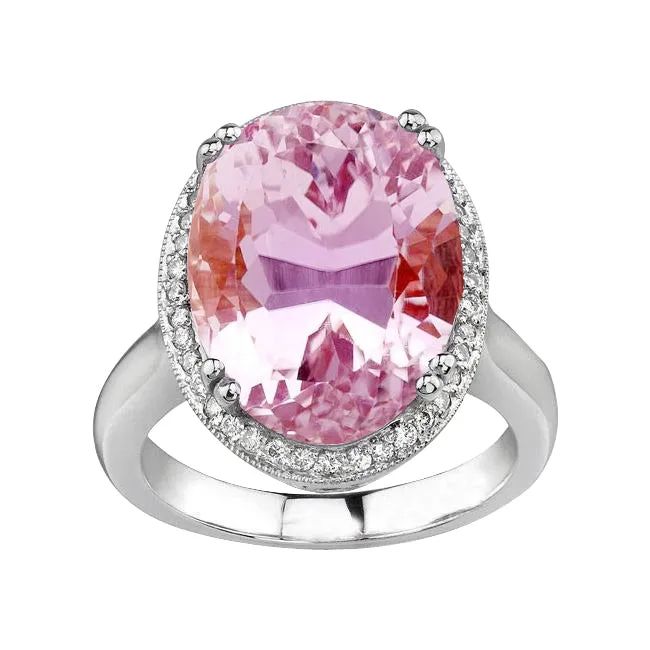 Rings GB Big Pink Kunzite With Natural Earth Mined Diamonds 3075 Ct Wedding Ring Gold White 14K Rings GB Big Pink Kunzite With Natural Earth Mined Diamonds 3075 Ct Wedding Ring Gold White 14K