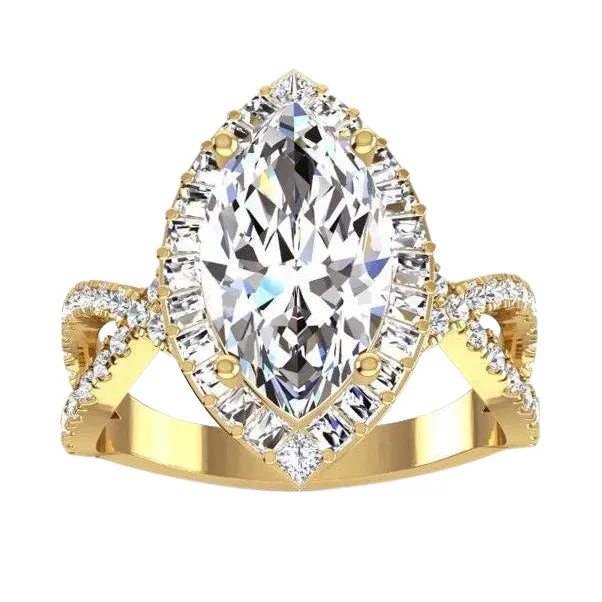 Rings GB Halo Natural Earth Mined Diamond Engagement Ring 6 Carats Marquise Center Yellow Gold 14K Rings GB Halo Natural Earth Mined Diamond Engagement Ring 6 Carats Marquise Center Yellow Gold 14K