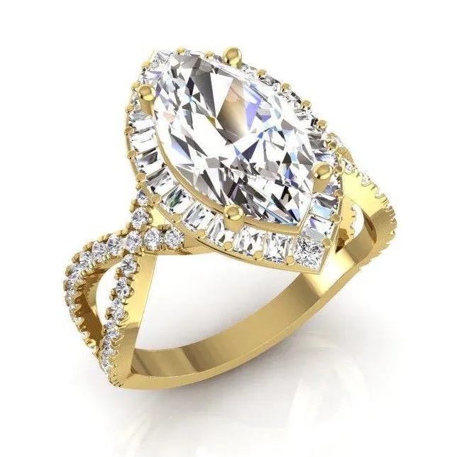 Rings GB Halo Natural Earth Mined Diamond Engagement Ring 6 Carats Marquise Center Yellow Gold 14K Rings GB Halo Natural Earth Mined Diamond Engagement Ring 6 Carats Marquise Center Yellow Gold 14K