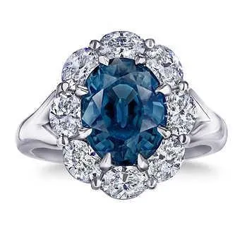 Rings GB Oval Blue Sapphire Halo Natural Earth Mined Diamond Wedding Ring 330 Ct White Gold 14K Rings GB Oval Blue Sapphire Halo Natural Earth Mined Diamond Wedding Ring 330 Ct White Gold 14K
