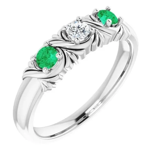 Rings GB ThreeStone Natural Earth Mined Diamond Ring Emerald Antique Style 060 Carats Rings GB ThreeStone Natural Earth Mined Diamond Ring Emerald Antique Style 060 Carats