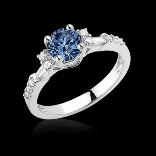Rings GB White Gold 1 Carat Blue White Natural Earth Mined Diamonds Engagement Ring Rings GB White Gold 1 Carat Blue White Natural Earth Mined Diamonds Engagement Ring