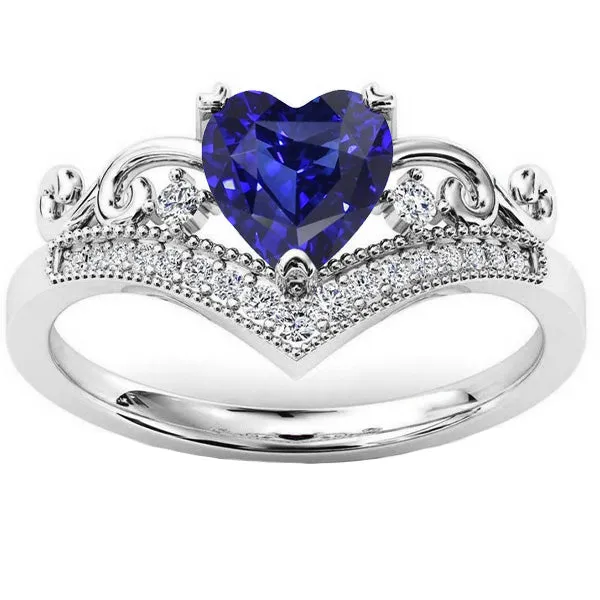Rings HarryChadEntcom 3 Carats Natural Earth Mined Diamond Heart Ring Ceylon Sapphire Crown Style White Gold Rings HarryChadEntcom 3 Carats Natural Earth Mined Diamond Heart Ring Ceylon Sapphire Crown Style White Gold