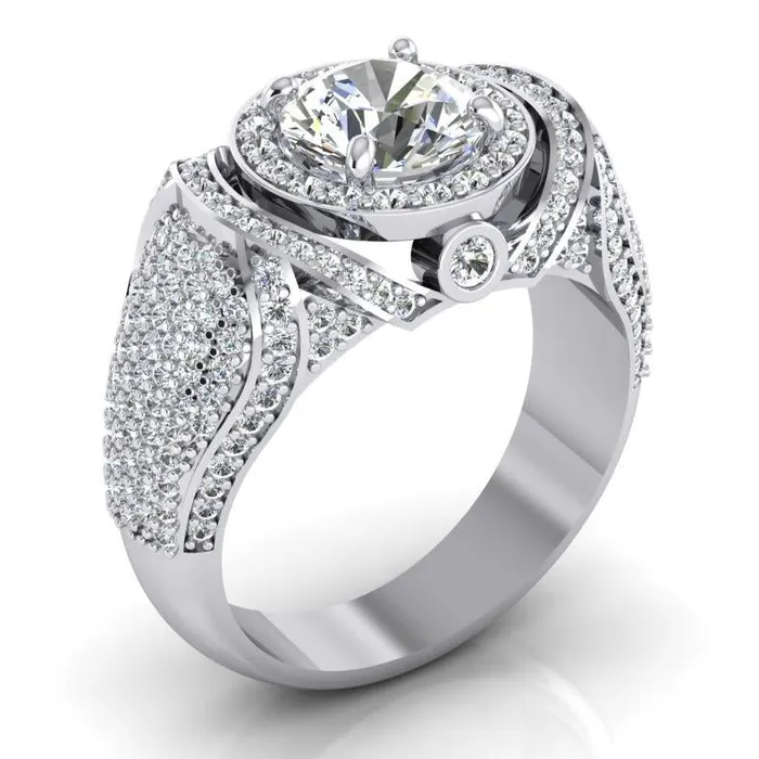 Rings HarryChadEntcom Big Round Natural Earth Mined Diamond Mens Ring With Accents 550 Carats White Gold 14K Rings HarryChadEntcom Big Round Natural Earth Mined Diamond Mens Ring With Accents 550 Carats White Gold 14K