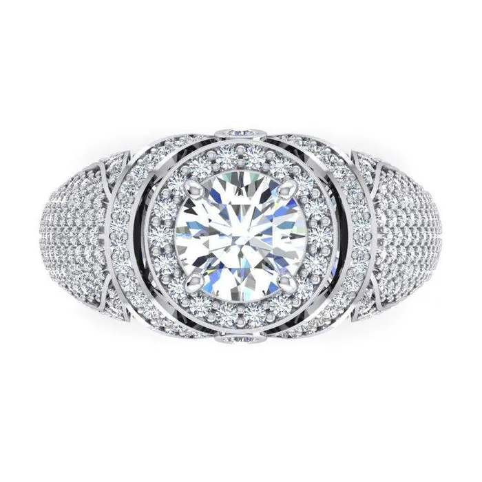 Rings HarryChadEntcom Big Round Natural Earth Mined Diamond Mens Ring With Accents 550 Carats White Gold 14K Rings HarryChadEntcom Big Round Natural Earth Mined Diamond Mens Ring With Accents 550 Carats White Gold 14K