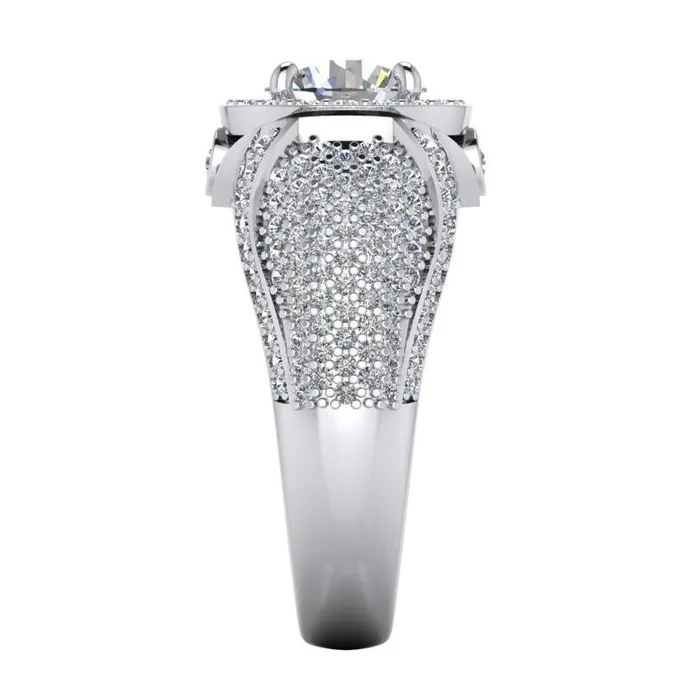 Rings HarryChadEntcom Big Round Natural Earth Mined Diamond Mens Ring With Accents 550 Carats White Gold 14K Rings HarryChadEntcom Big Round Natural Earth Mined Diamond Mens Ring With Accents 550 Carats White Gold 14K