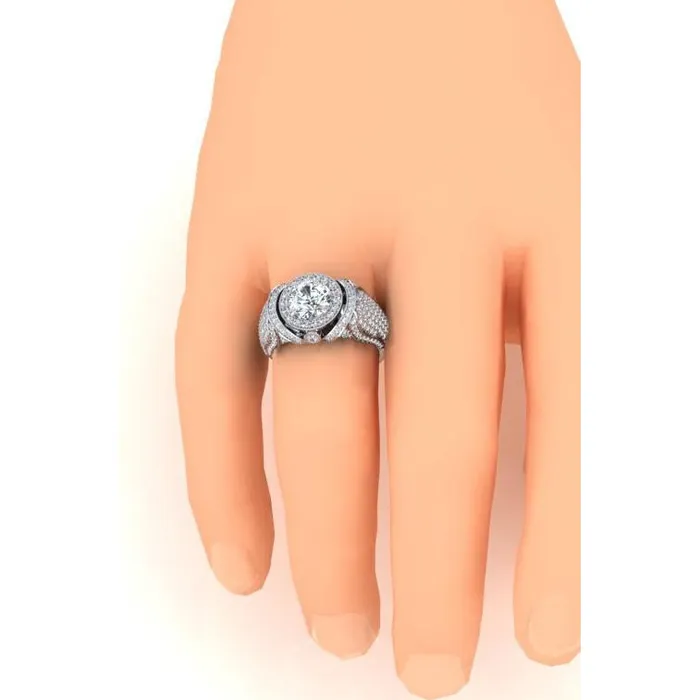 Rings HarryChadEntcom Big Round Natural Earth Mined Diamond Mens Ring With Accents 550 Carats White Gold 14K Rings HarryChadEntcom Big Round Natural Earth Mined Diamond Mens Ring With Accents 550 Carats White Gold 14K