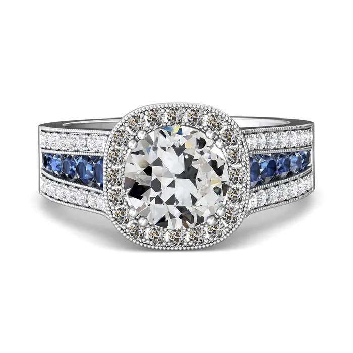Rings HarryChadEntcom Halo Old Mine Cut Natural Earth Mined Diamond Blue Sapphires Ring Prong Set 650 Carats Rings HarryChadEntcom Halo Old Mine Cut Natural Earth Mined Diamond Blue Sapphires Ring Prong Set 650 Carats
