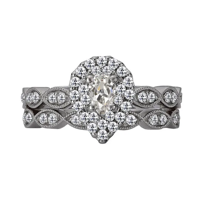 Rings HarryChadEntcom Pear Old Mine Cut Genuine Natural Earth Mined Diamond Halo Wedding Ring Set Milgrain 4 Carats Rings HarryChadEntcom Pear Old Mine Cut Genuine Natural Earth Mined Diamond Halo Wedding Ring Set Milgrain 4 Carats