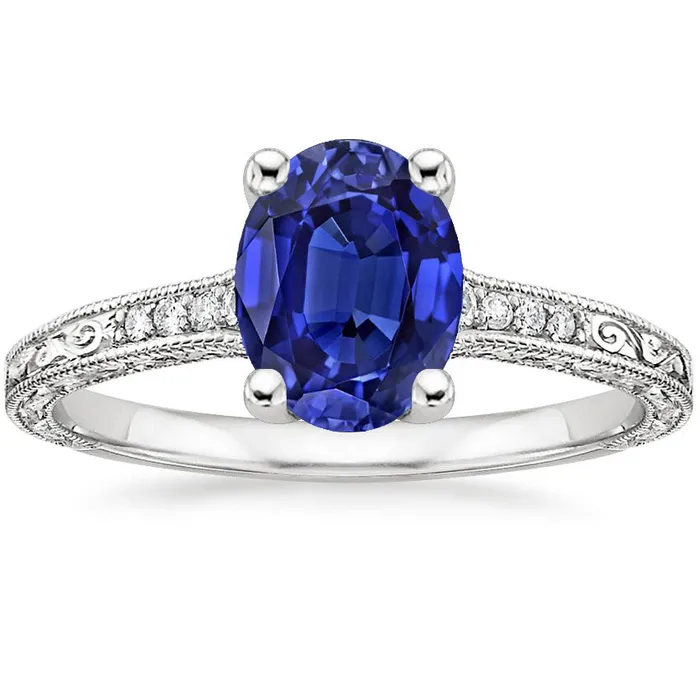 Rings HarryChadEntcom Solitaire With Accents Blue Sapphire Ring Milgrain Shank 3 Carats Rings HarryChadEntcom Solitaire With Accents Blue Sapphire Ring Milgrain Shank 3 Carats