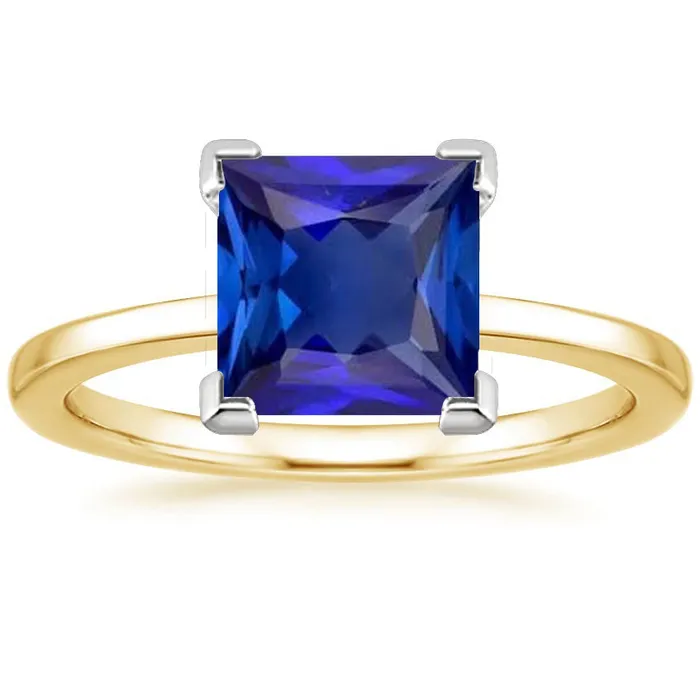 Rings HarryChadEntcom Two Tone Solitaire Gemstone Ring Princess Cut Ceylon Sapphire 5 Carats Rings HarryChadEntcom Two Tone Solitaire Gemstone Ring Princess Cut Ceylon Sapphire 5 Carats
