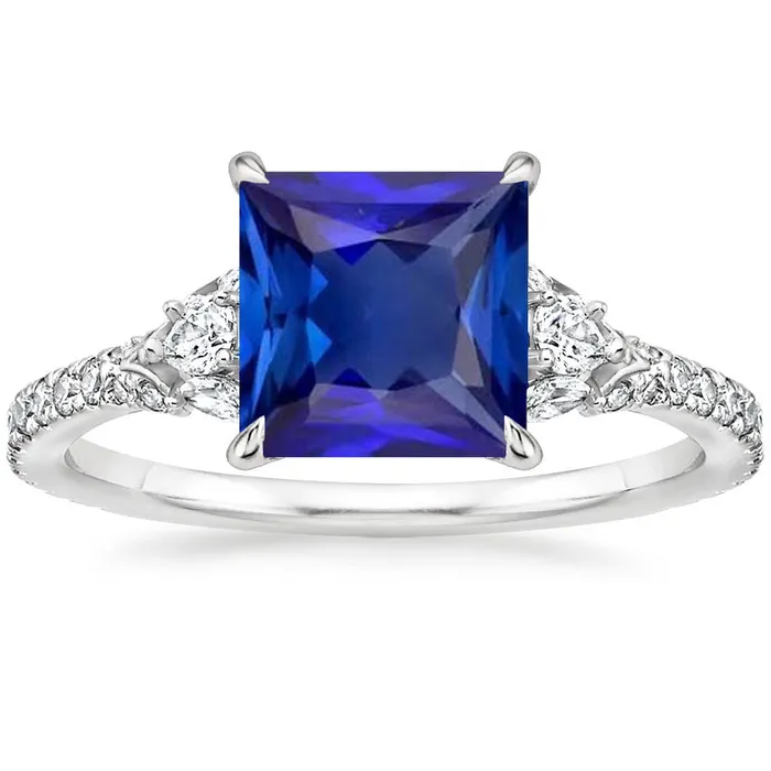 Rings HarryChadEntcom Women Solitaire Ring Princess Blue Sapphire With Accents 6 Carat Gold Rings HarryChadEntcom Women Solitaire Ring Princess Blue Sapphire With Accents 6 Carat Gold