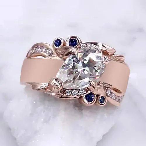 Rose Gold Natural Earth Mined Diamond Ring 225 Carats Ceylon Sapphire Accents Jewelry GB Rings Rose Gold Natural Earth Mined Diamond Ring 225 Carats Ceylon Sapphire Accents Jewelry GB Rings