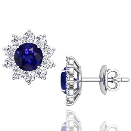 Round Cut 5 Ct Sapphire And Natural Earth Mined Diamonds Women Studs Earring New GB Earrings Round Cut 5 Ct Sapphire And Natural Earth Mined Diamonds Women Studs Earring New GB Earrings