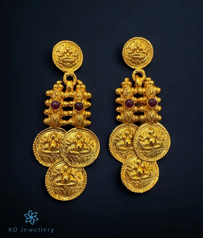 Silversmith Earrings The Varna Antique Silver Lakshmi Coin Earrings