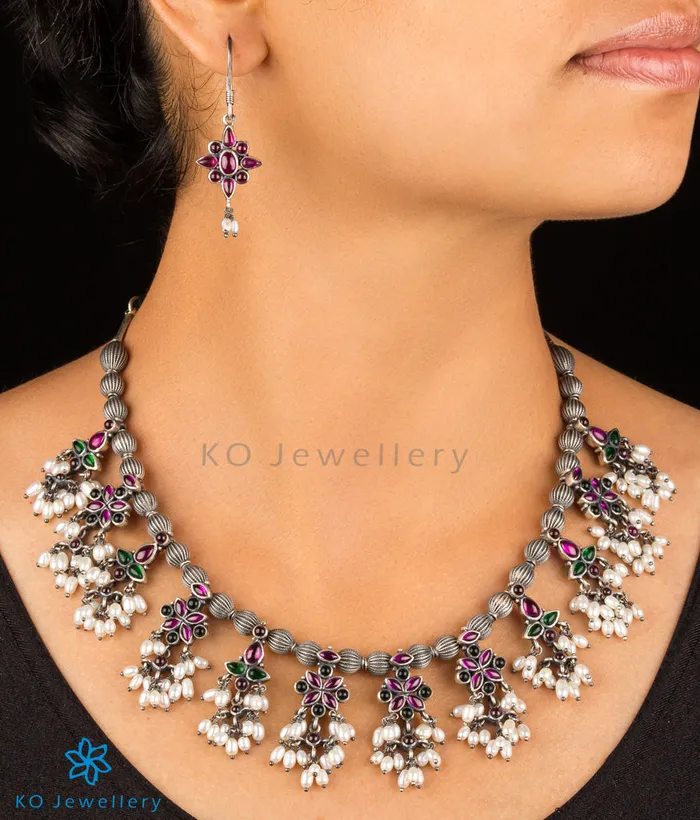Silversmith Necklaces The Kadambari Silver Guttapusalu Kemp Necklace