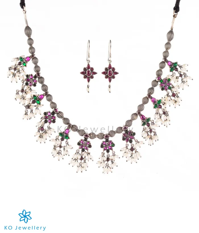 Silversmith Necklaces The Kadambari Silver Guttapusalu Kemp Necklace
