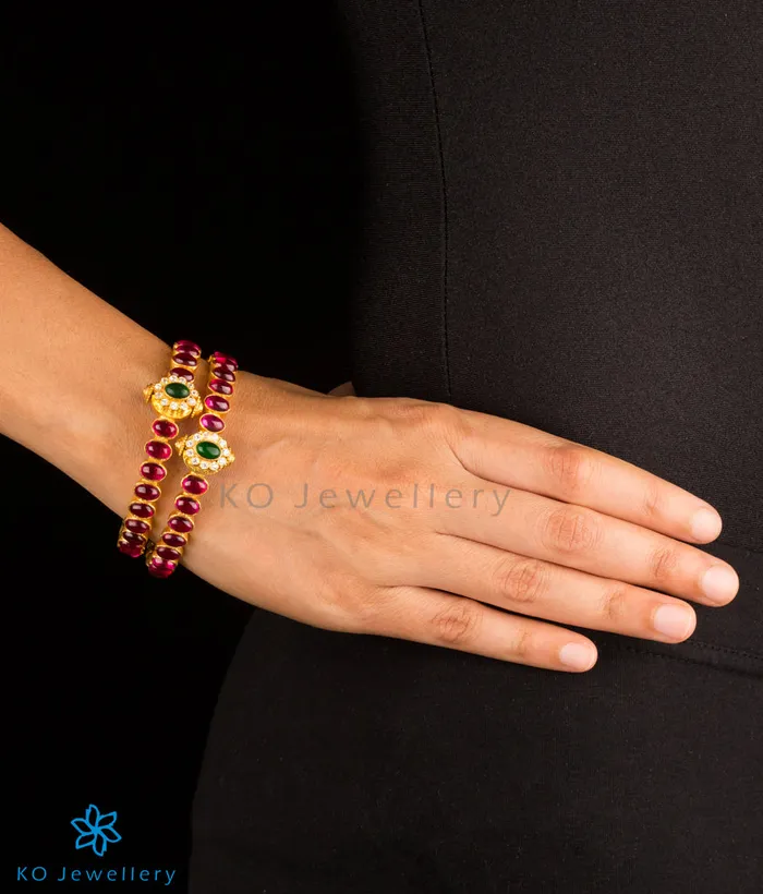 Silversmith The Padmakshi Silver Kemp BraceletRedGreenSize 22242628 Bracelets